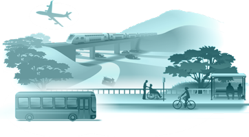 Illustration of various vehicles represents the Transportation Section.