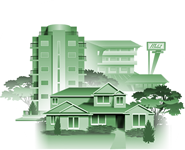 Illustration representing Homes & Lodging section of virtual community.