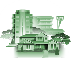 Illustration representing Homes & Lodging section of virtual community.
