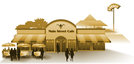 Illustration represents restaurants and dining portion of the virtual community.