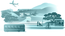 Illustration of various vehicles represents the Transportation Section.